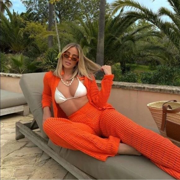 Zara Pants - Zara orange chenille knit pants NWT